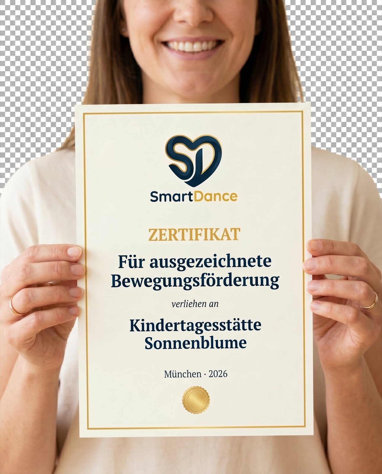 Erzieherin hält das offizielle SmartDance-Zertifikat für Bewegungsförderung